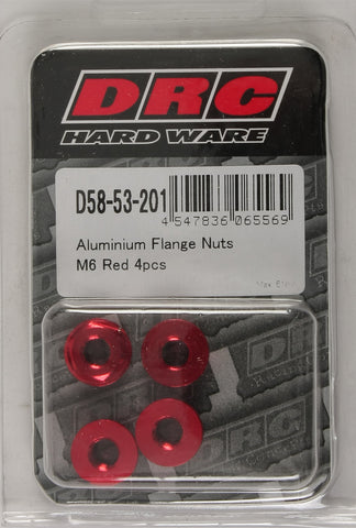 ALUMINUM FLANGE NUTS RED M6X12MM 4/PK
