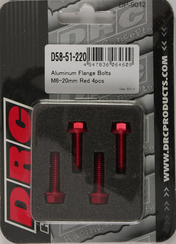ALUMINUM FLANGE BOLTS RED M6X20MM 4/PK